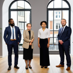 **

A diverse group of professionals in a modern office setting in Brussels. Depict people from various ethnic backgrounds collaborating. The backdrop should subtly feature iconic Belgian architecture. The overall mood should be professional and collaborative, highlighting the multicultural aspect of the Belgian workforce. Keywords: Belgium, work life, multicultural, office, collaboration, Brussels, professionals.

**